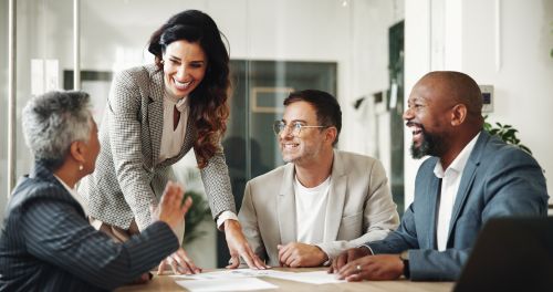 Business people with MBA at a conference desk